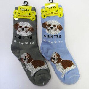 2 Pairs Women's Socks Shih Tzu Dog Print Foozy's Fun Novelty Gift